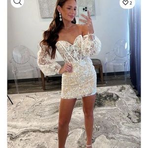 NWT White lace dress, long sleeve off shoulder